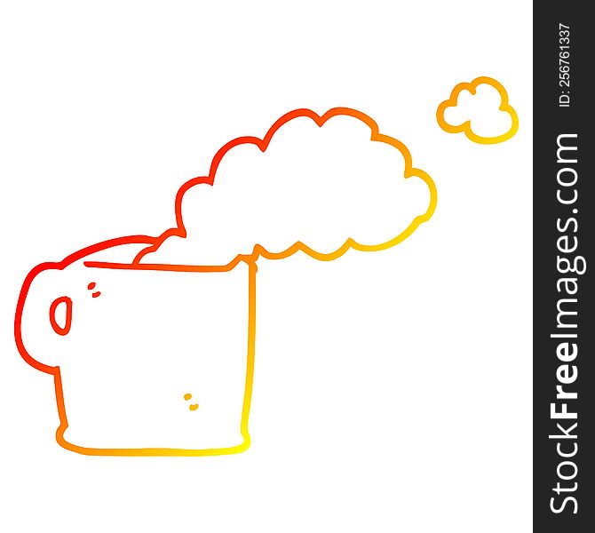 warm gradient line drawing of a cartoon hot coffee