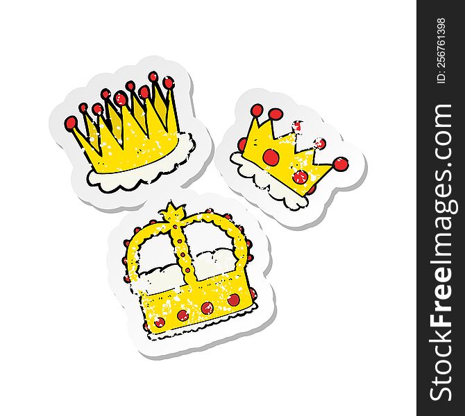 retro distressed sticker of a cartoon crowns