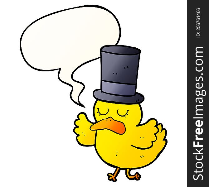 cartoon duck wearing top hat with speech bubble in smooth gradient style