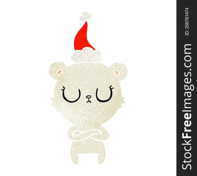 Peaceful Retro Cartoon Of A Polar Bear Wearing Santa Hat