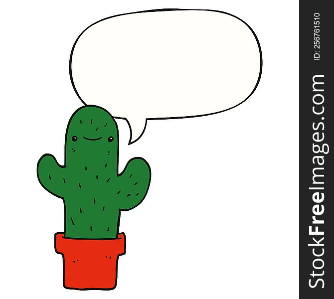 Cartoon Cactus And Speech Bubble