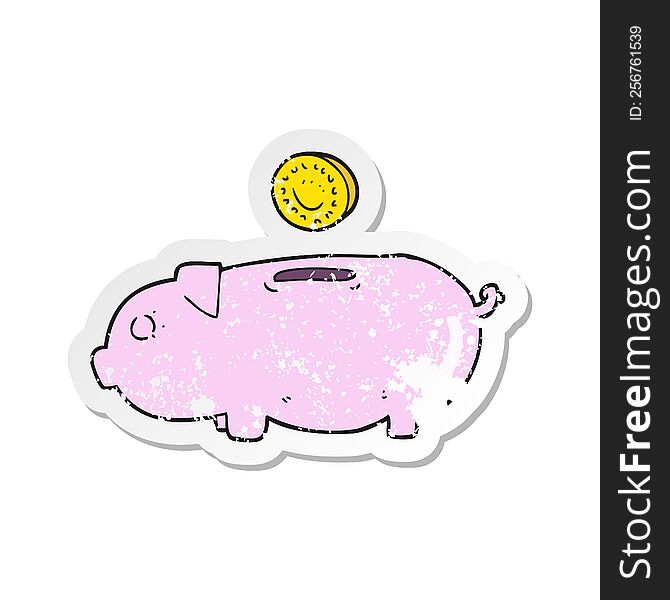 Retro Distressed Sticker Of A Cartoon Piggy Bank