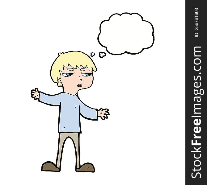 Cartoon Annoyed Boy With Thought Bubble