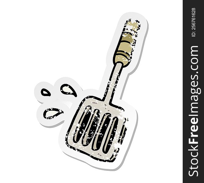 distressed sticker of a cartoon kitchen spatula