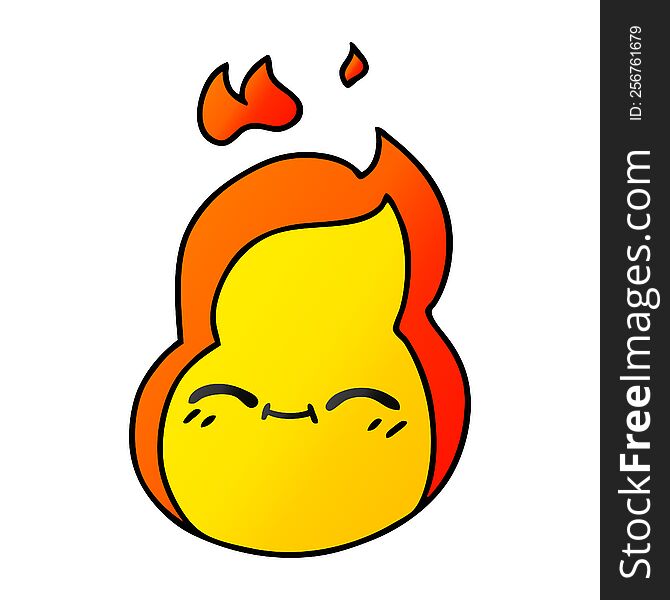 freehand drawn gradient cartoon of cute kawaii fire flame