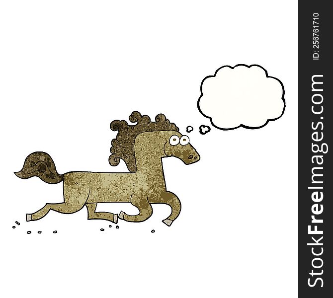 freehand drawn thought bubble textured cartoon running horse