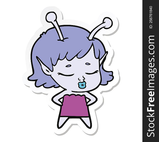 sticker of a cute alien girl cartoon