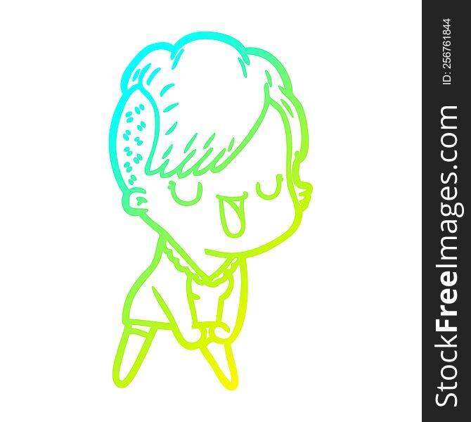 Cold Gradient Line Drawing Cute Cartoon Girl With Hipster Haircut