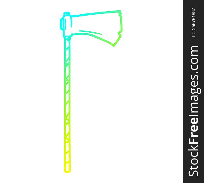 cold gradient line drawing of a cartoon medieval war axe