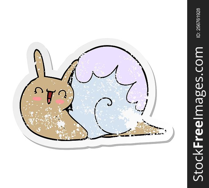 distressed sticker of a cute cartoon snail