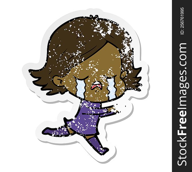 Distressed Sticker Of A Cartoon Girl Crying