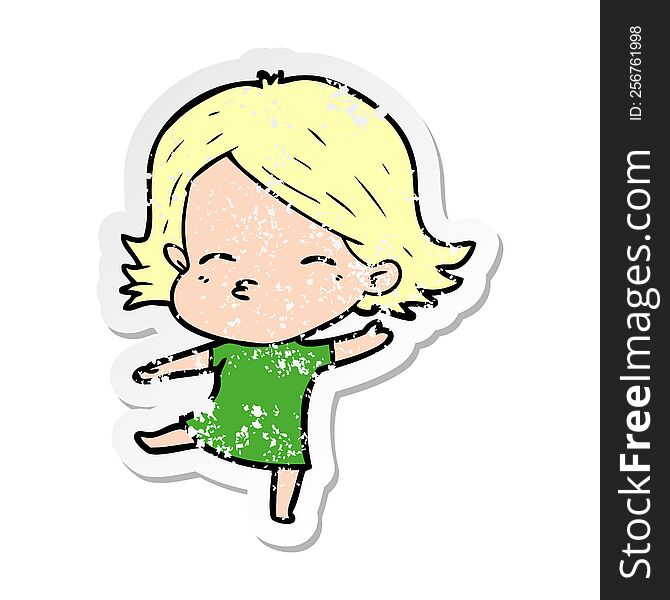 Distressed Sticker Of A Cartoon Woman Dancing