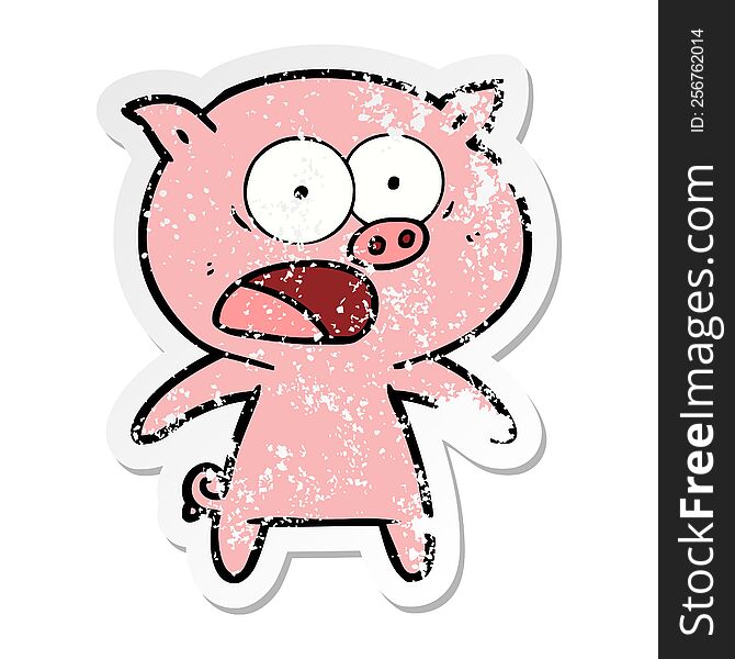 Distressed Sticker Of A Cartoon Pig Shouting