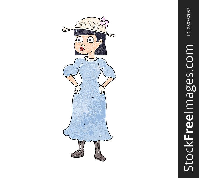 freehand textured cartoon woman in sensible dress