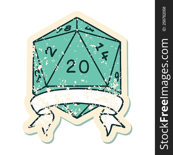 Natural 20 Critical Hit D20 Dice Roll Illustration