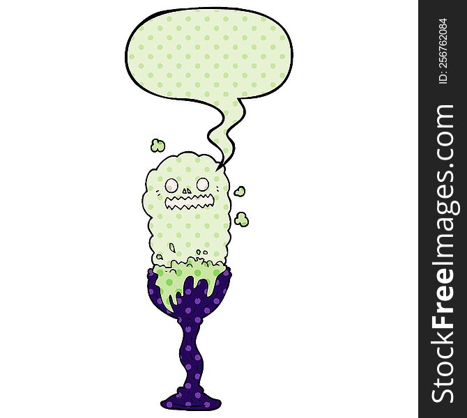 Cartoon Spooky Halloween Potion Cup And Speech Bubble In Comic Book Style