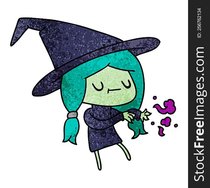 Textured Cartoon Of Cute Kawaii Witch