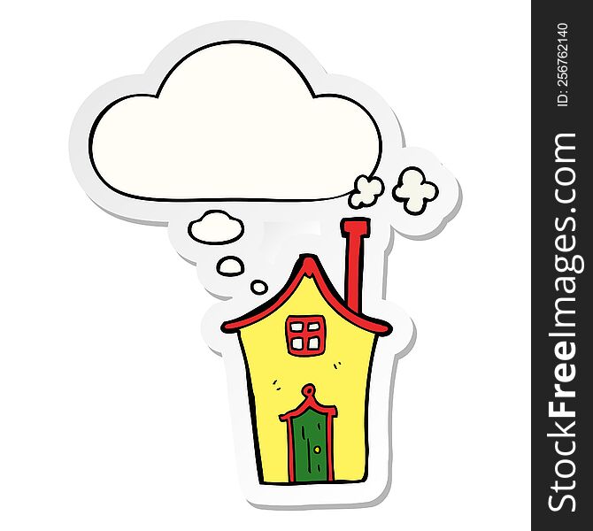 cartoon house with thought bubble as a printed sticker