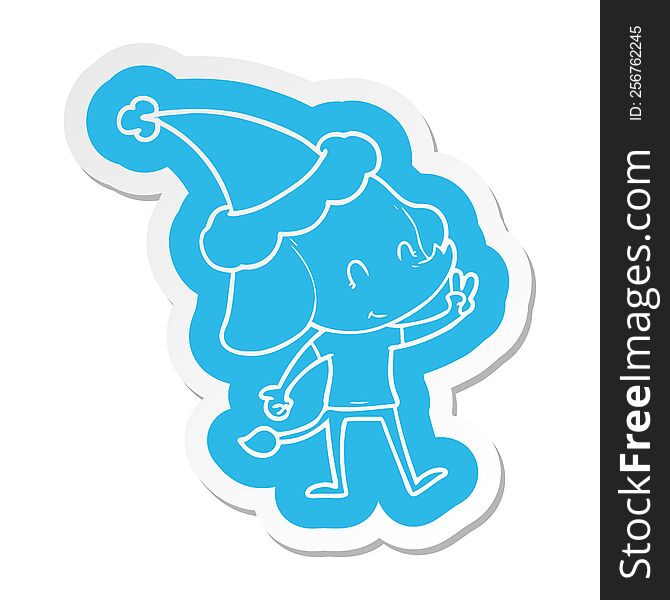 Cute Cartoon  Sticker Of A Elephant Wearing Santa Hat