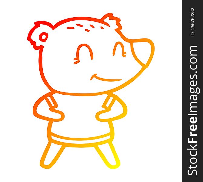 Warm Gradient Line Drawing Friendly Bear Cartoon