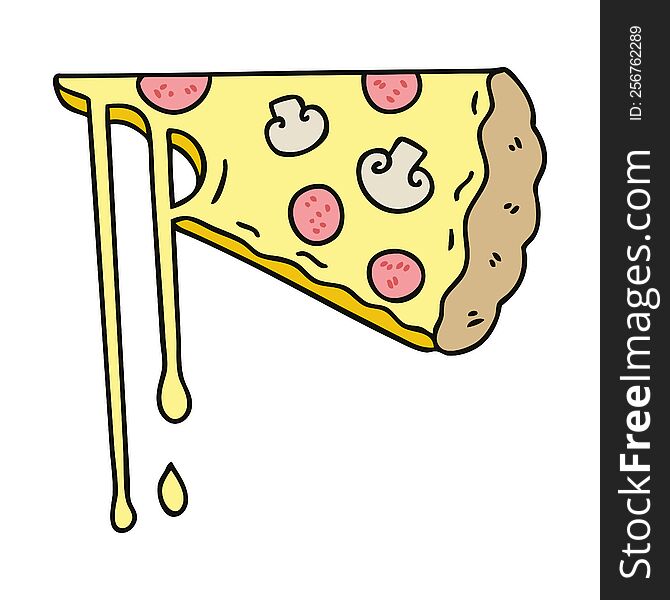 hand drawn quirky cartoon cheesy pizza. hand drawn quirky cartoon cheesy pizza