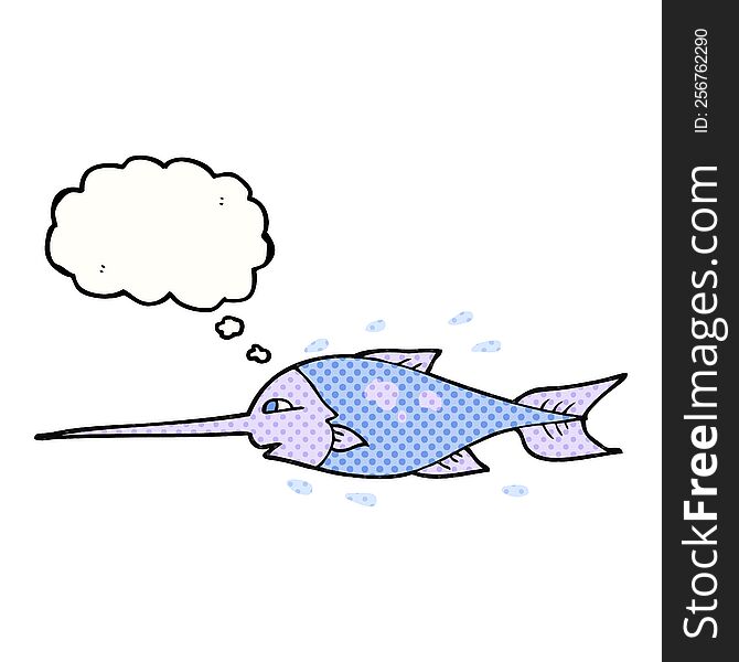 freehand drawn thought bubble cartoon swordfish