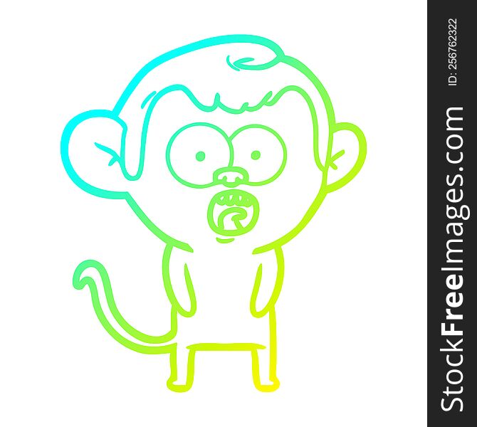 cold gradient line drawing of a cartoon shocked monkey