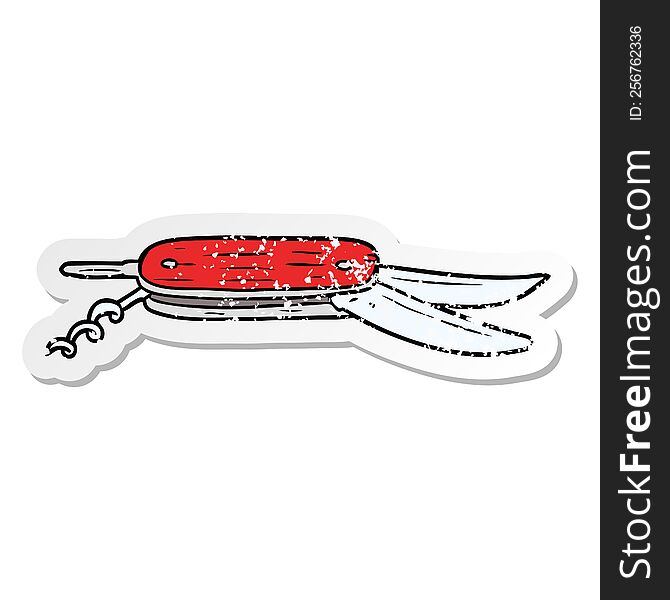 distressed sticker of a cartoon pocket knife