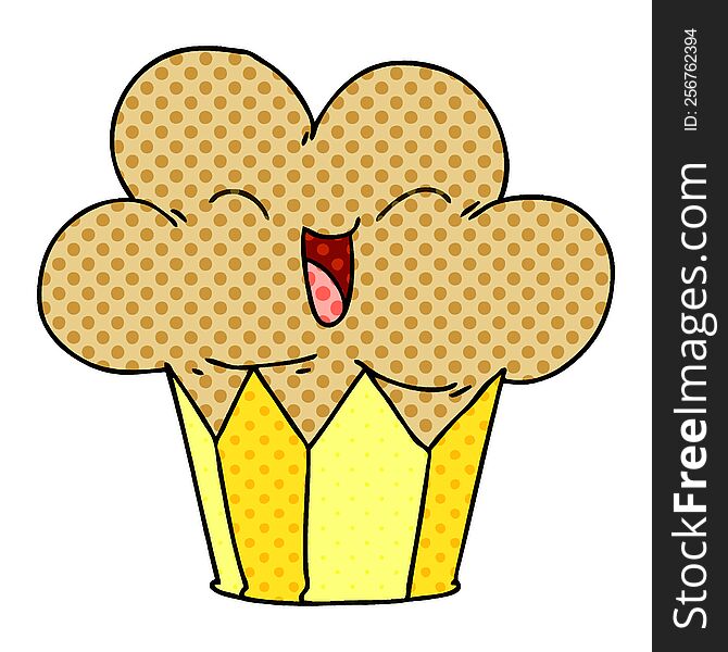 comic book style quirky cartoon happy cupcake. comic book style quirky cartoon happy cupcake