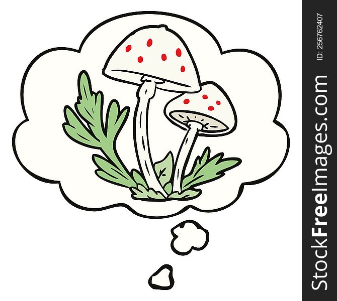 cartoon mushrooms with thought bubble. cartoon mushrooms with thought bubble