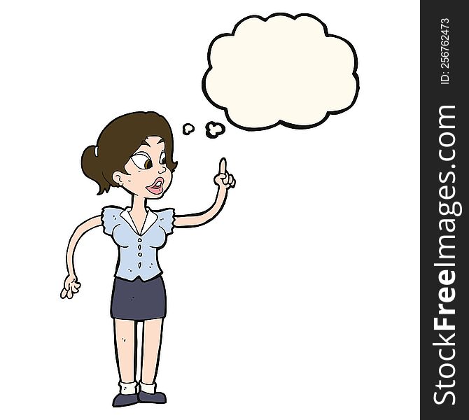 cartoon woman with great idea with thought bubble