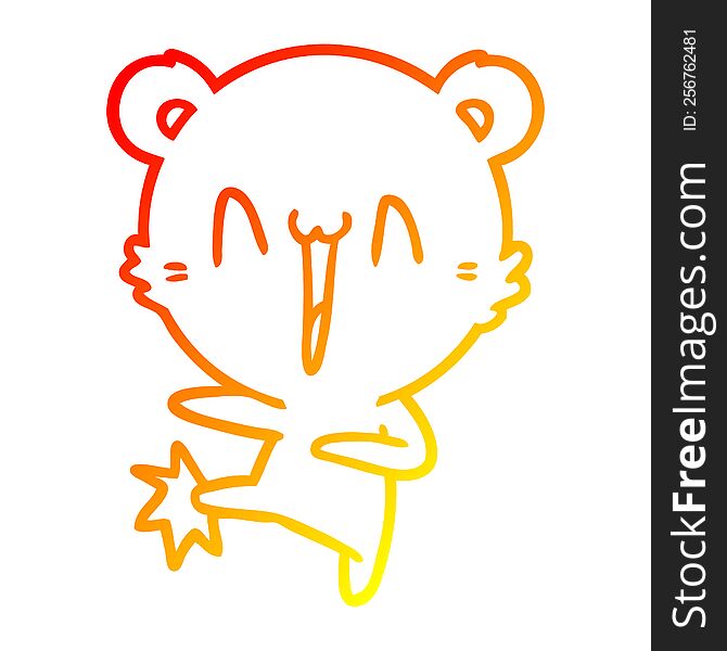 Warm Gradient Line Drawing Happy Bear Kicking Cartoon