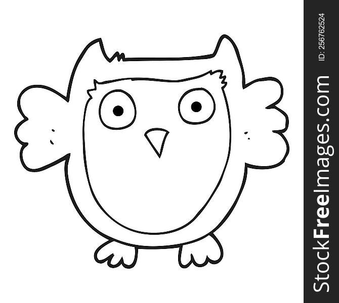 freehand drawn black and white cartoon owl