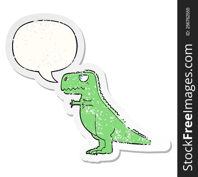Cartoon Dinosaur And Speech Bubble Distressed Sticker