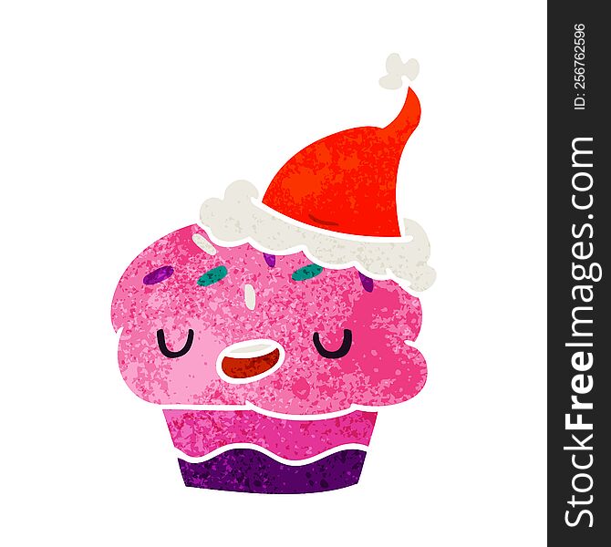 Christmas Retro Cartoon Of Kawaii Cupcake