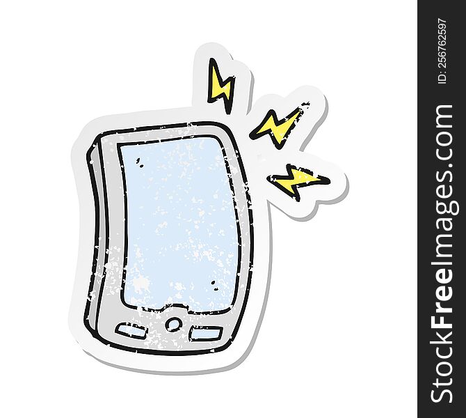 Retro Distressed Sticker Of A Cartoon Mobile Phone