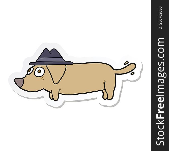 sticker of a cartoon dog wearing hat