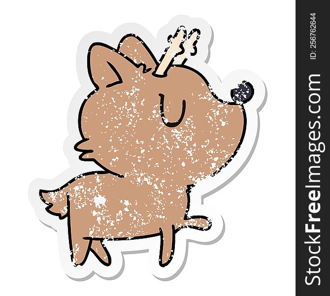 distressed sticker cartoon illustration of  kawaii cute deer. distressed sticker cartoon illustration of  kawaii cute deer