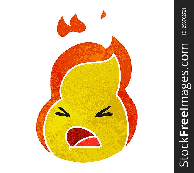retro cartoon illustration kawaii cute fire flame. retro cartoon illustration kawaii cute fire flame