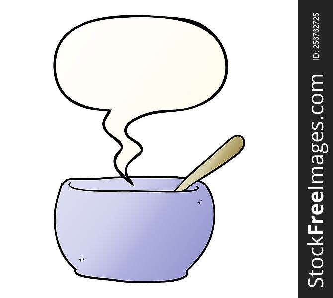 cartoon soup bowl with speech bubble in smooth gradient style