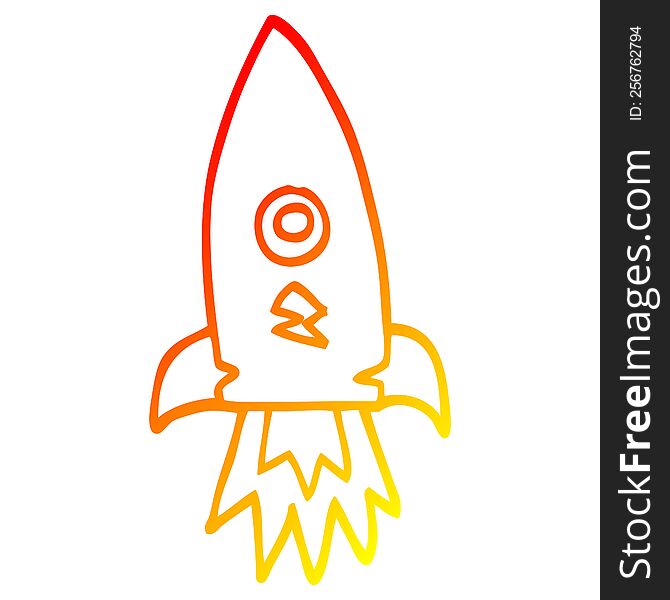 warm gradient line drawing of a cartoon space rocket