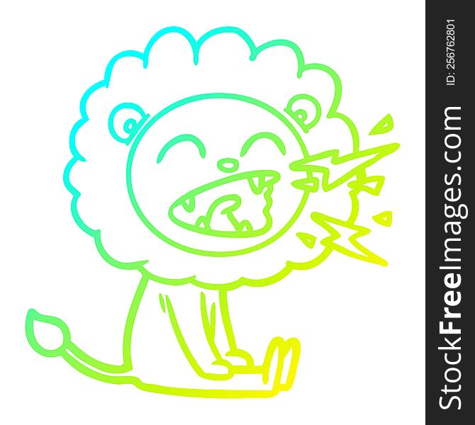 cold gradient line drawing of a cartoon roaring lion