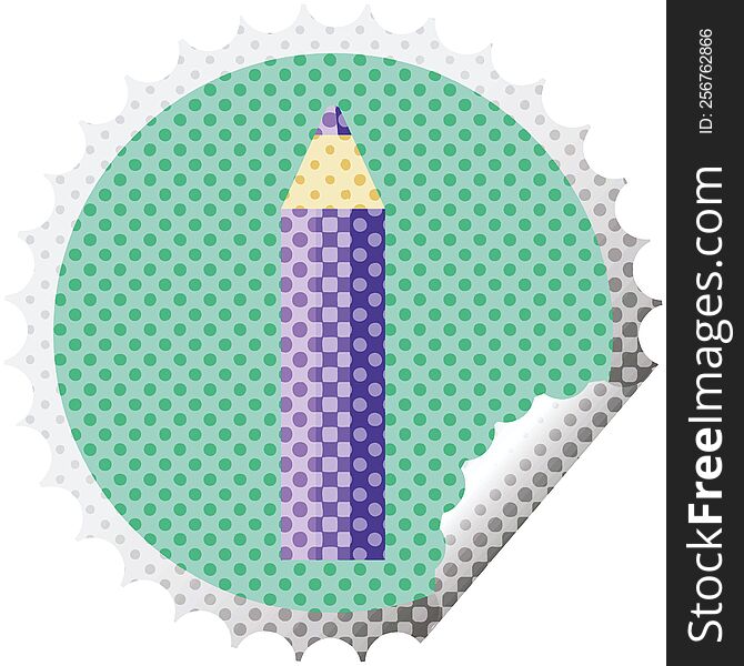 purple coloring pencil graphic vector illustration round sticker stamp. purple coloring pencil graphic vector illustration round sticker stamp