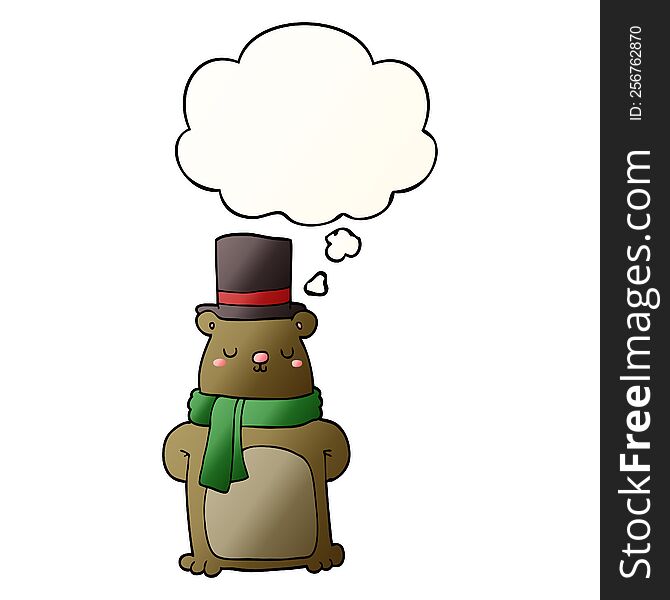 cartoon bear with thought bubble in smooth gradient style