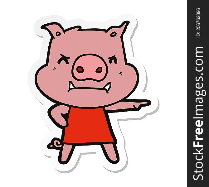 Sticker Of A Angry Cartoon Pig In Dress Pointing
