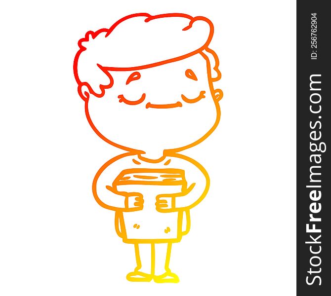 warm gradient line drawing of a cartoon peaceful man carrying book