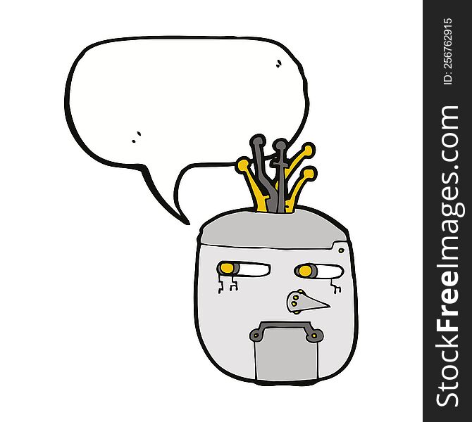 Cartoon Robot Head With Speech Bubble