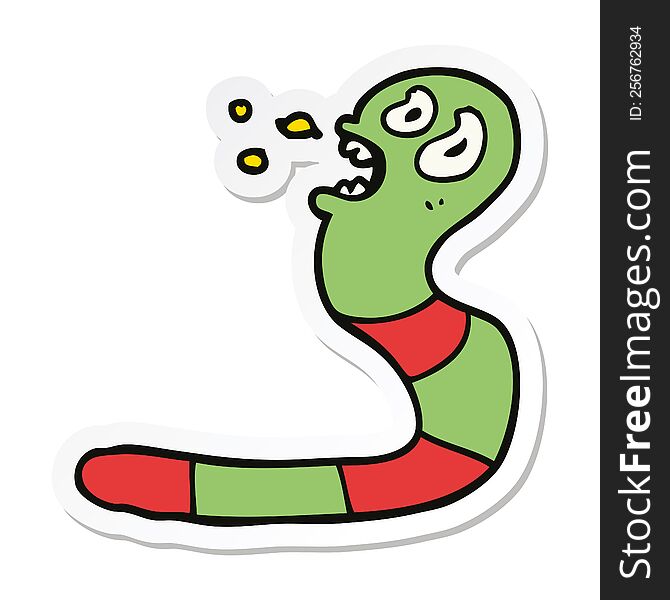Sticker Of A Cartoon Frightened Worm