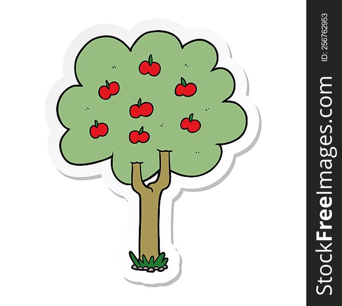 Sticker Of A Cartoon Apple Tree
