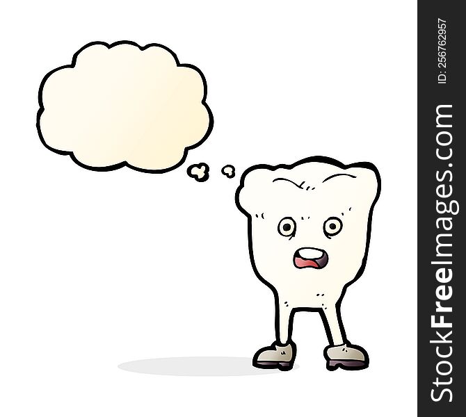 cartoon tooth looking afraid with thought bubble